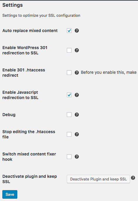 Configurações do Really Simple SSL 